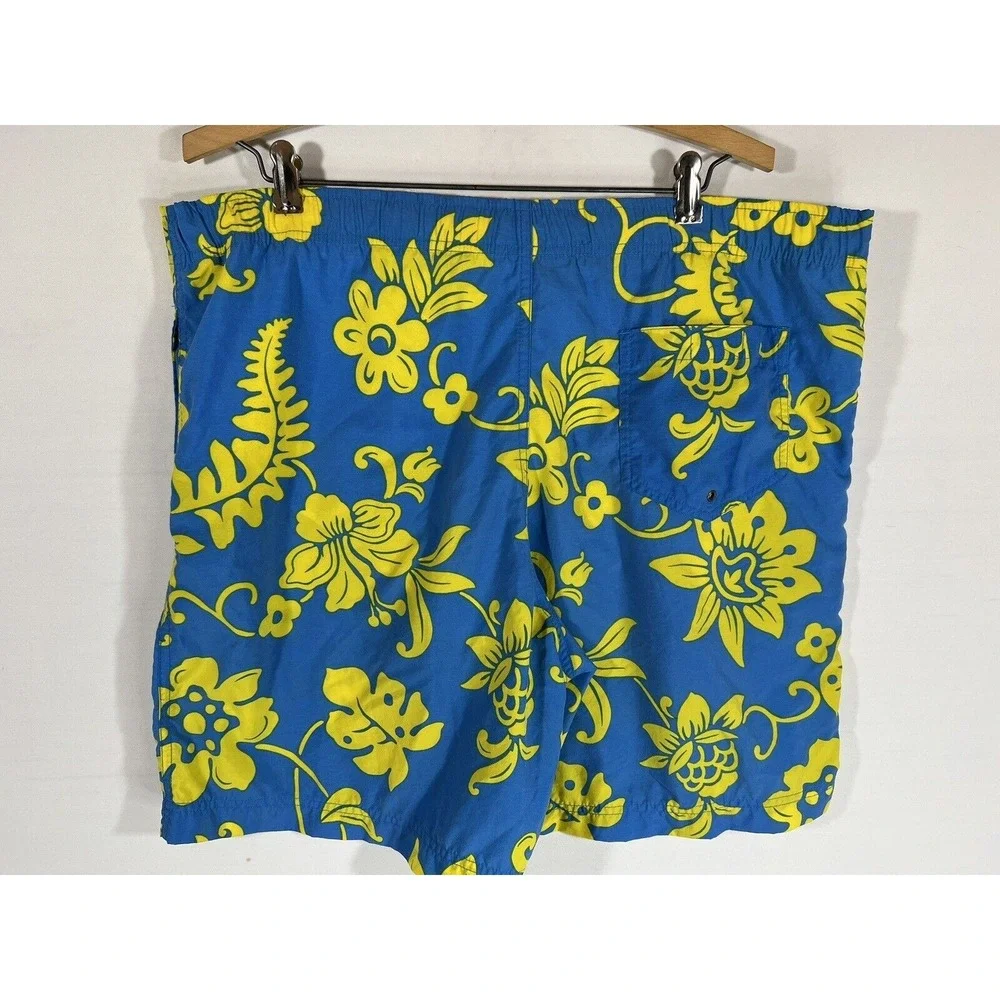 Polo Sport Mens Swim Trunks‎ Large Lined Blue Yellow Drawstring Pockets